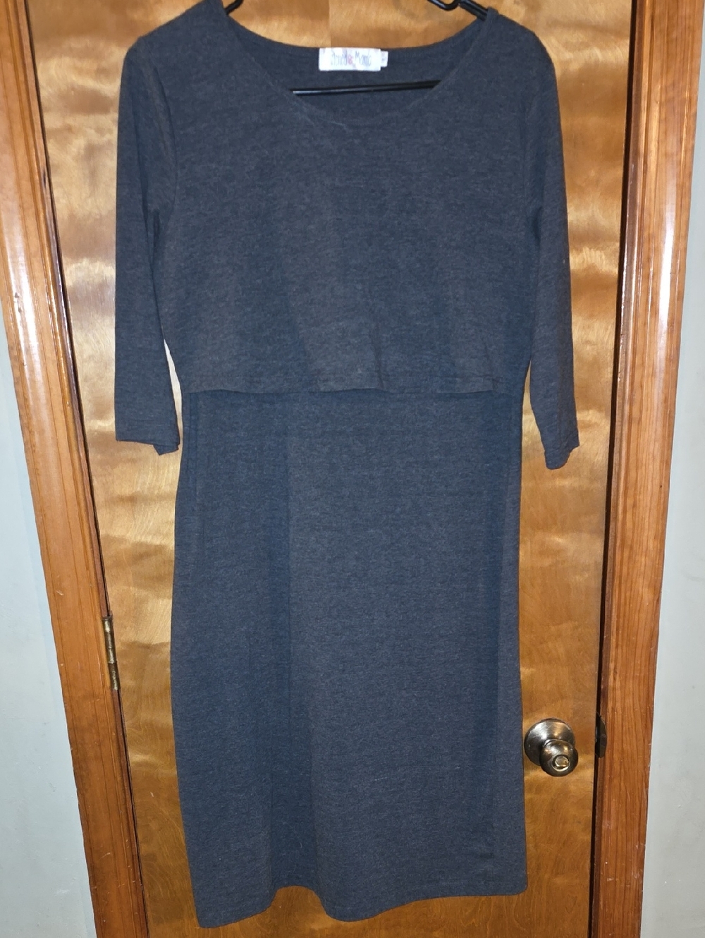 Latched Mama Maternity Gray Long Sleeve Midi Breastfeeding Dress Size Large